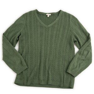 TALBOTS Petites green v-neck cable knit sweater size Lp